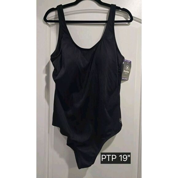 Hurley Women’s one-piece Ribbed Swimsuit Size XXL Black UPF 50+‎ NWT - Picture 1 of 8